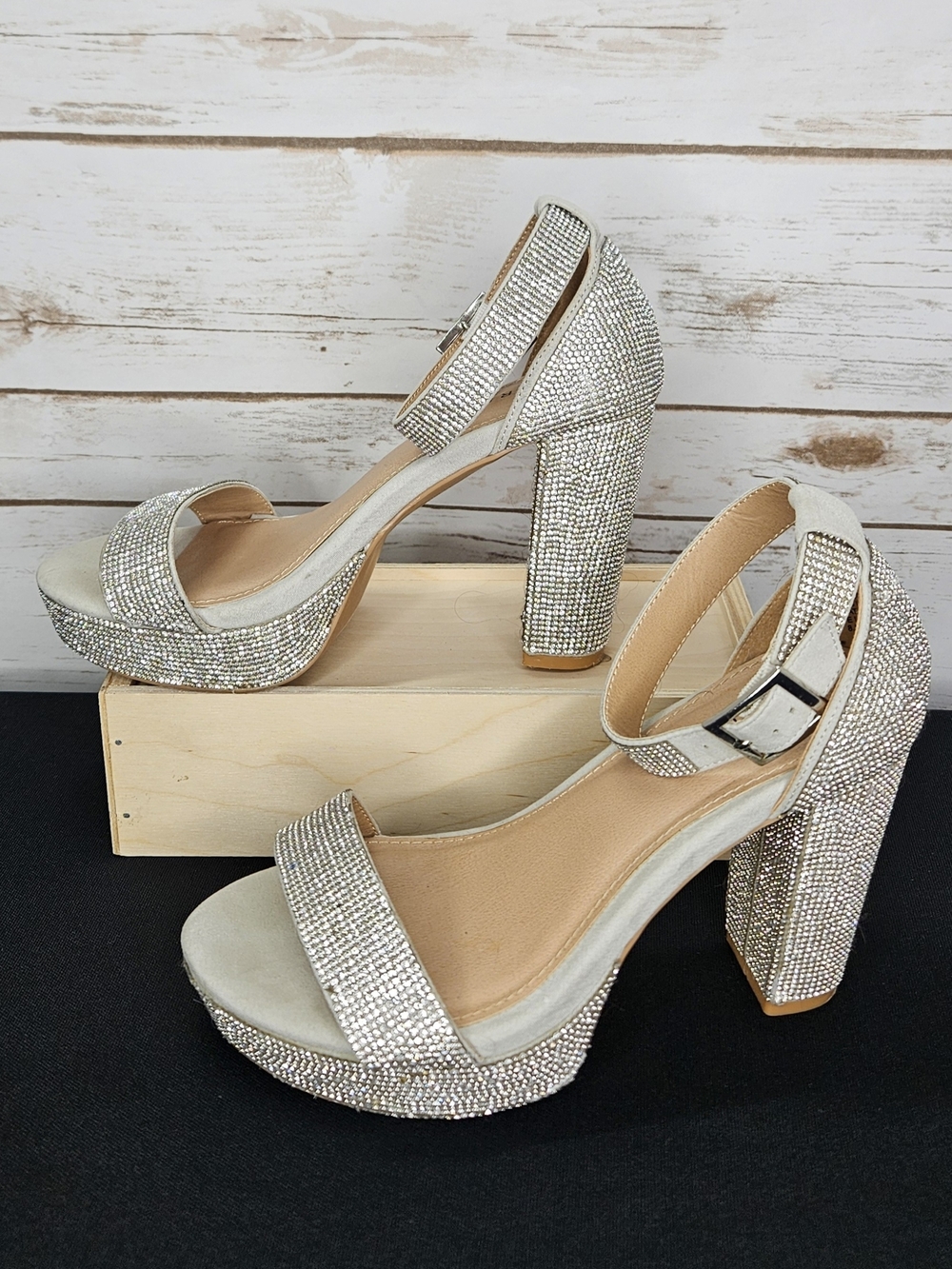 torrid Silver Rhinestone Platform Block Heel Sandals - Picture 2 of 8